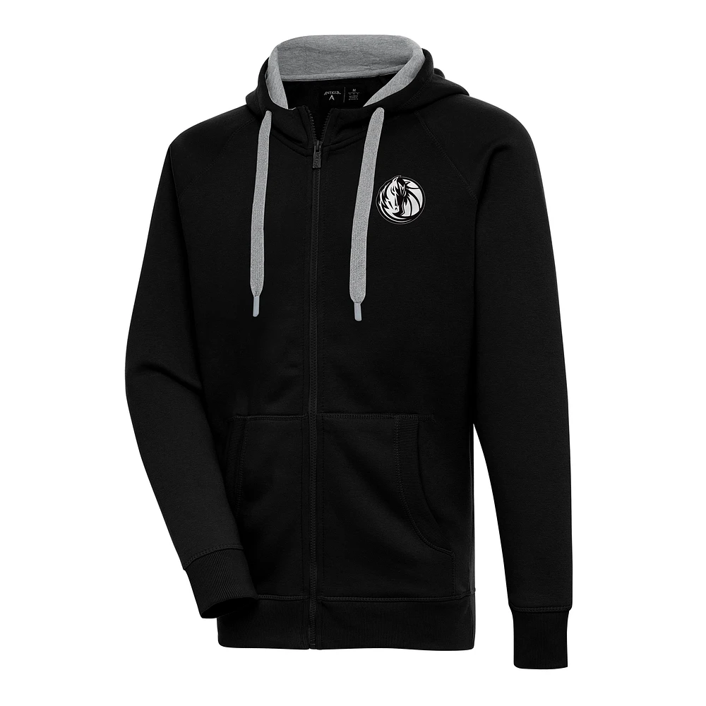 Men's Antigua Black Dallas Mavericks Metallic Logo Victory Raglan Full-Zip Hoodie