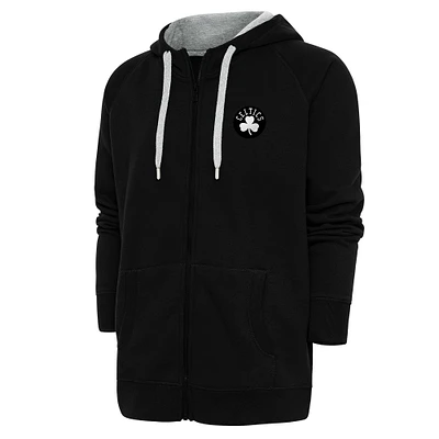 Men's Antigua Black Boston Celtics Metallic Logo Victory Raglan Full-Zip Hoodie