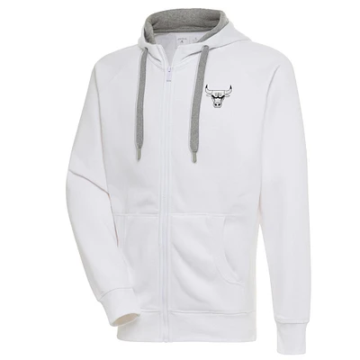 Men's Antigua Chicago Bulls Metallic Logo Victory Raglan Full-Zip Hoodie