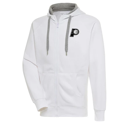Men's Antigua Indiana Pacers Metallic Logo Victory Raglan Full-Zip Hoodie
