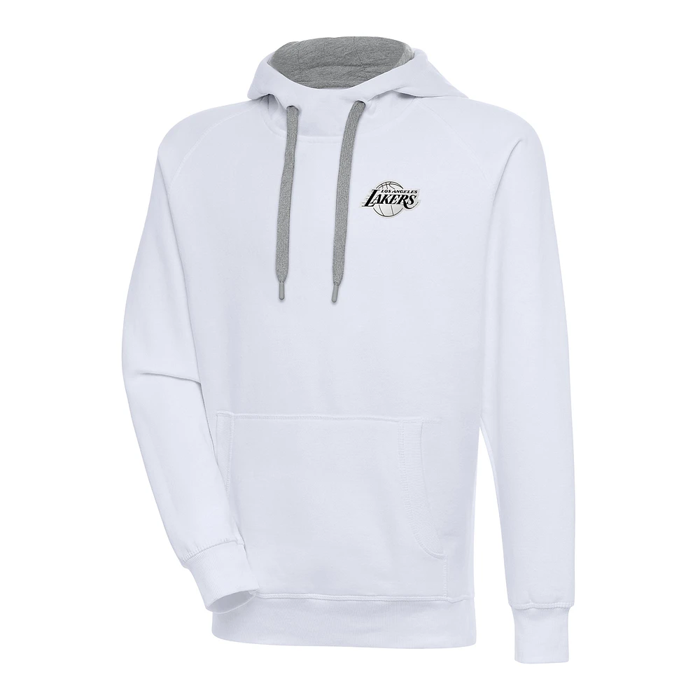 Men's Antigua Los Angeles Lakers Metallic Logo Victory Raglan Pullover Hoodie