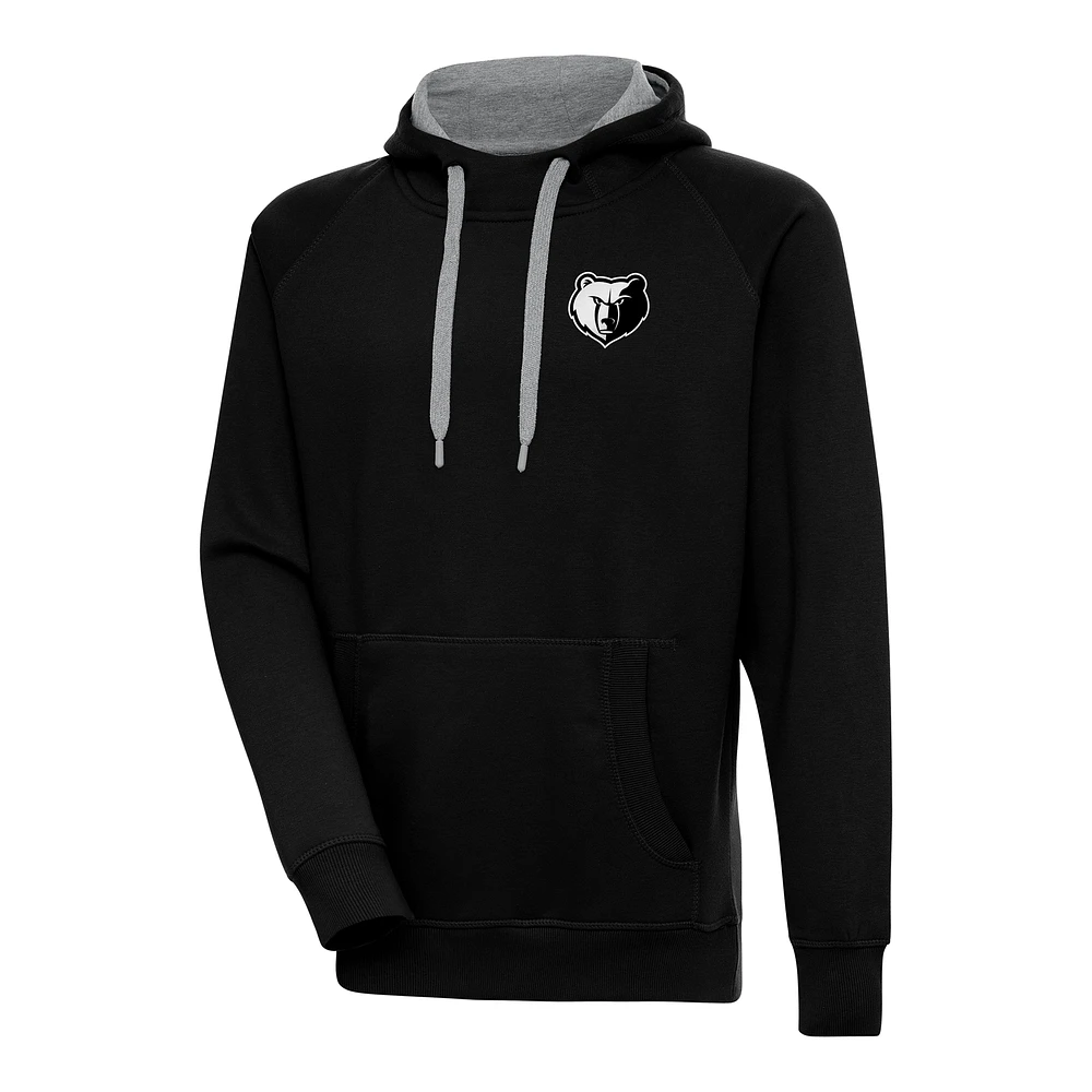 Men's Antigua Black Memphis Grizzlies Metallic Logo Victory Raglan Pullover Hoodie