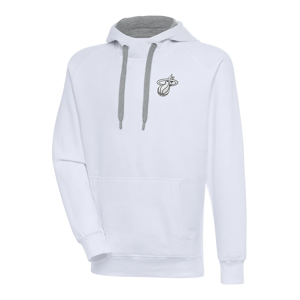 Men's Antigua Miami Heat Metallic Logo Victory Raglan Pullover Hoodie