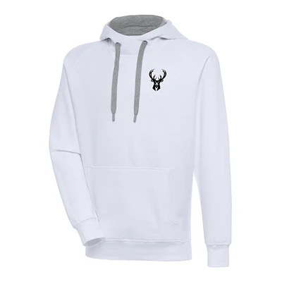 Men's Antigua Milwaukee Bucks Metallic Logo Victory Raglan Pullover Hoodie