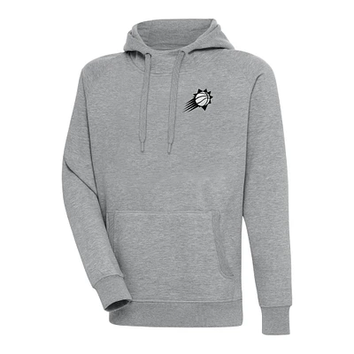 Men's Antigua Heather Gray Phoenix Suns Metallic Logo Victory Raglan Pullover Hoodie