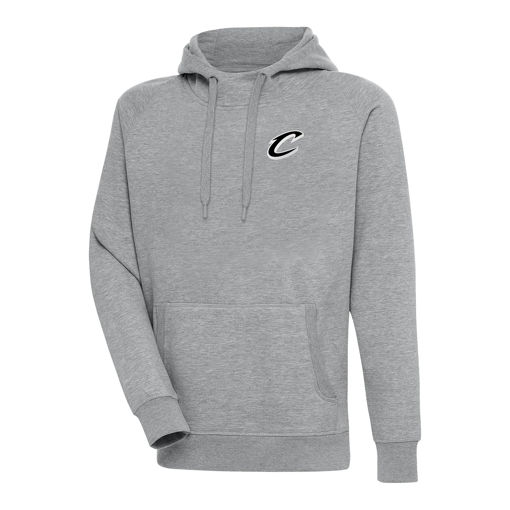 Men's Antigua Heather Gray Cleveland Cavaliers Metallic Logo Victory Raglan Pullover Hoodie