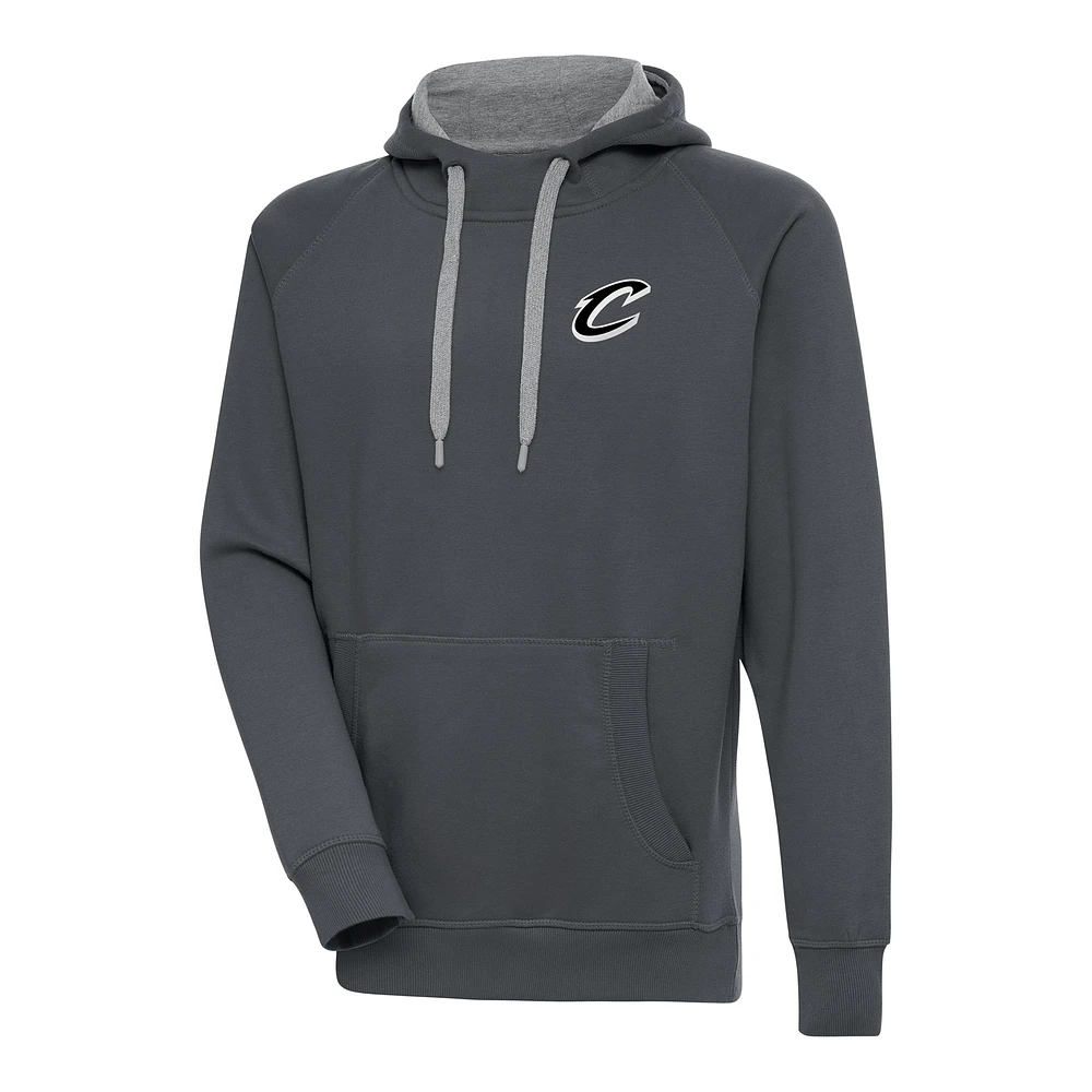 Men's Antigua Charcoal Cleveland Cavaliers Metallic Logo Victory Raglan Pullover Hoodie
