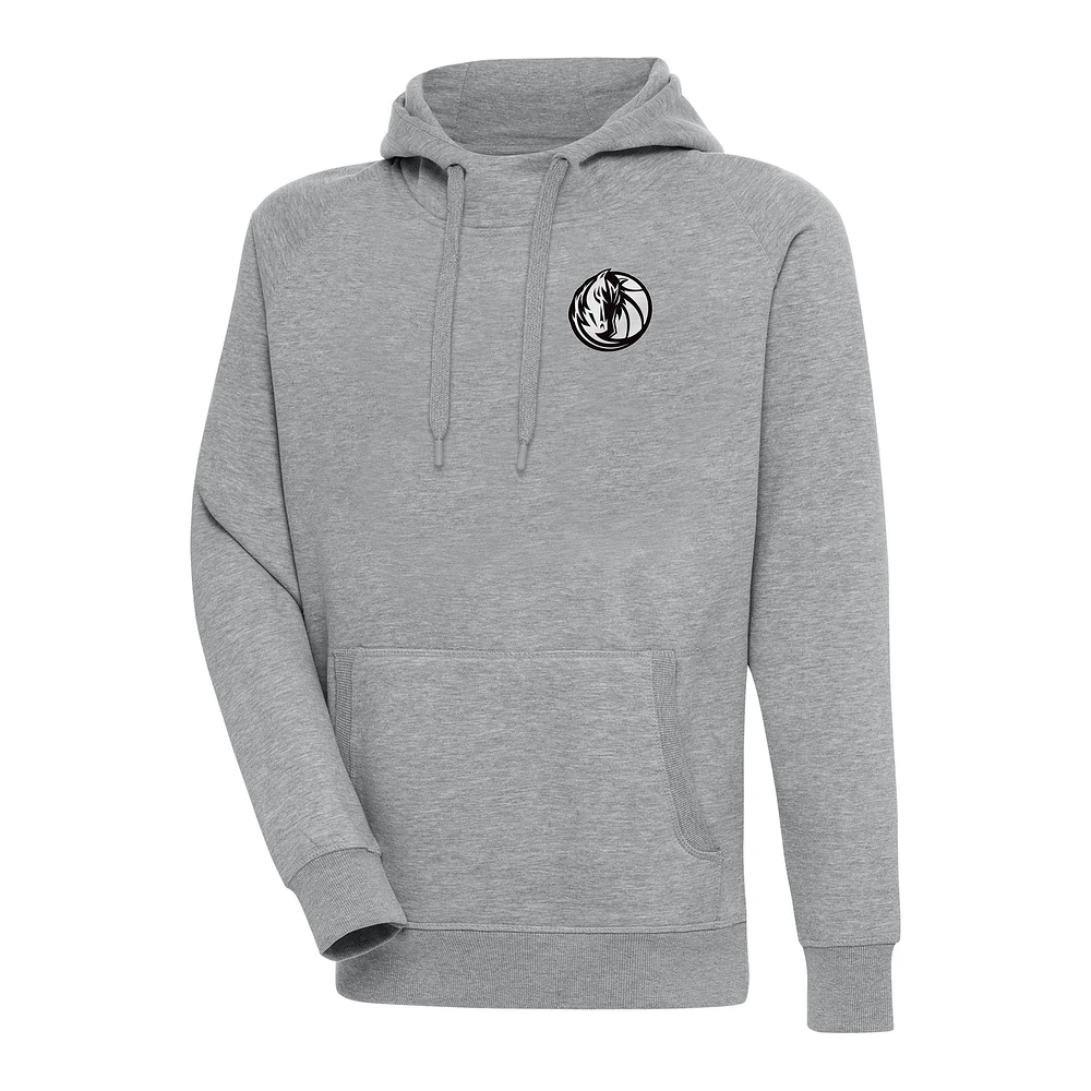 Men's Antigua Heather Gray Dallas Mavericks Metallic Logo Victory Raglan Pullover Hoodie