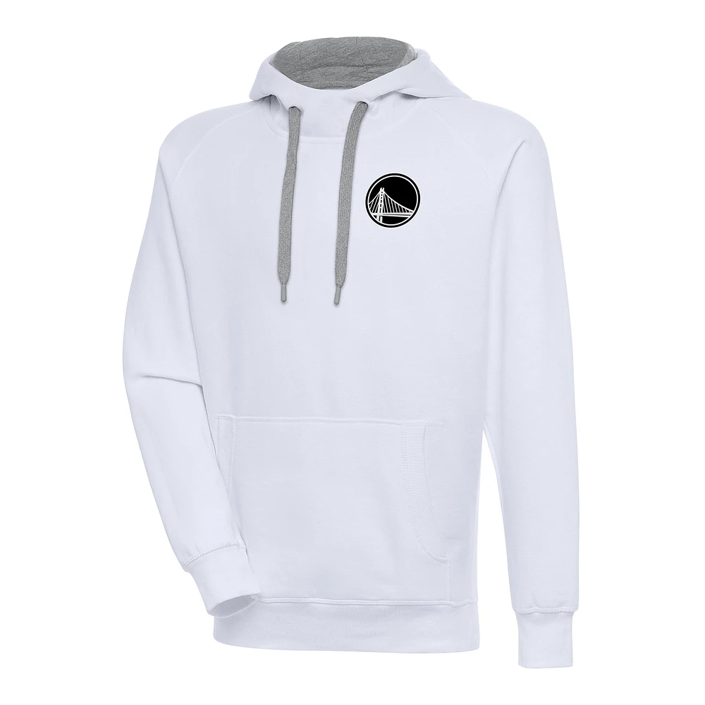 Men's Antigua White Golden State Warriors Metallic Logo Victory Raglan Pullover Hoodie