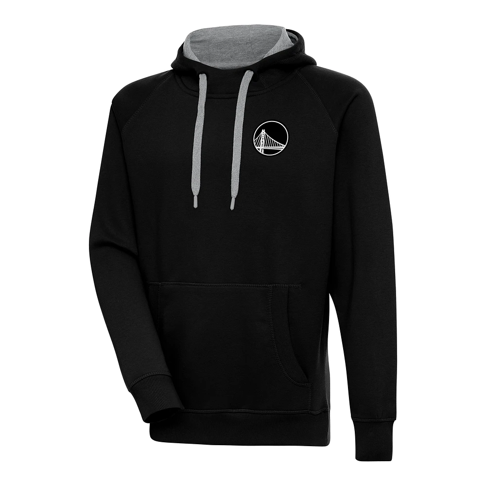 Men's Antigua Black Golden State Warriors Metallic Logo Victory Raglan Pullover Hoodie