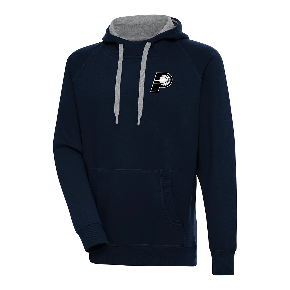 Men's Antigua Navy Indiana Pacers Metallic Logo Victory Raglan Pullover Hoodie