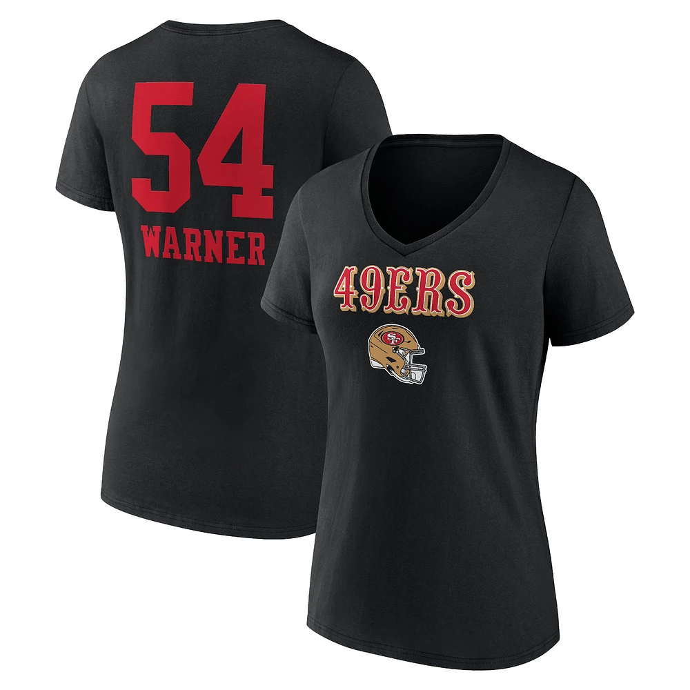 Women's Fred Warner Black San Francisco 49ers Wordmark Player Name & Number V-Neck T-Shirt