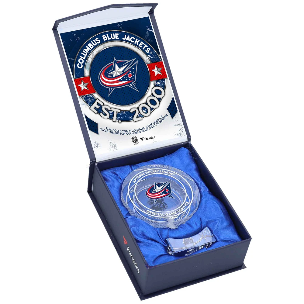 Columbus Blue Jackets Crystal Puck - Filled with Home Ice from the 2023-24 Season