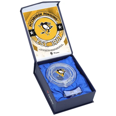 Pittsburgh Penguins Crystal Puck - Filled with Home Ice from the 2023-24 Season