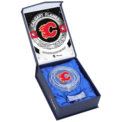 Calgary Flames Crystal Puck - Filled with Home Ice from the 2023-24 Season