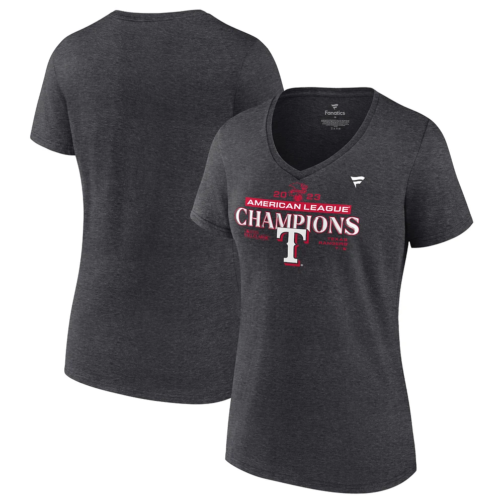 Women's Fanatics Heather Charcoal Texas Rangers 2023 American League Champions Locker Room Plus V-Neck T-Shirt