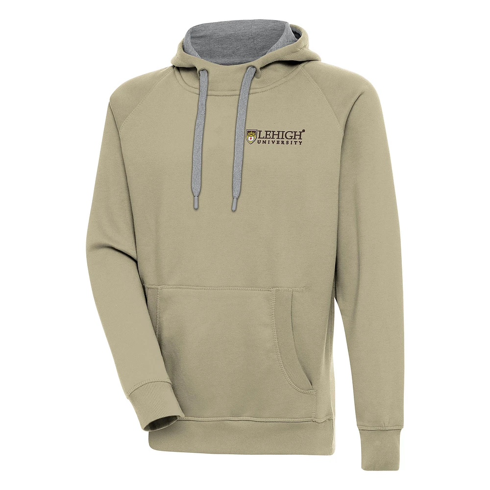 Men's Antigua Khaki Lehigh Mountain Hawks Victory Pullover Hoodie