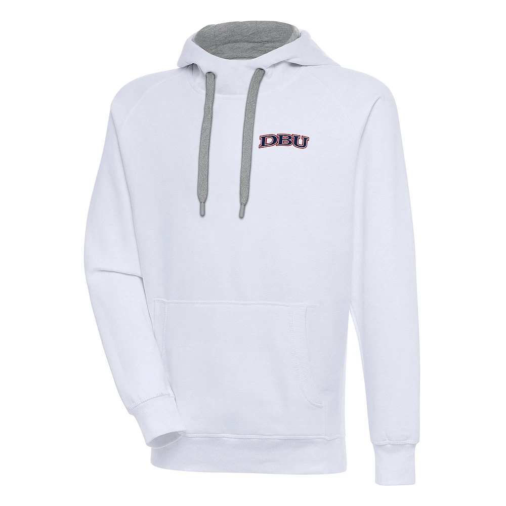 Men's Antigua White Dallas Baptist Patriots Victory Pullover Hoodie