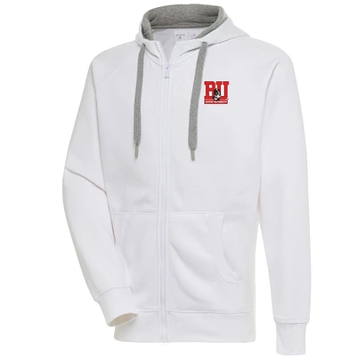 Men's Antigua White Boston University Victory Full-Zip Hoodie