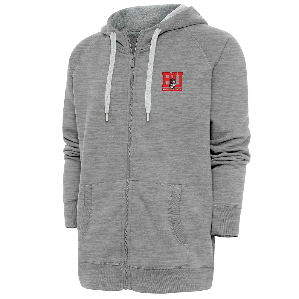Men's Antigua Heather Gray Boston University Victory Full-Zip Hoodie