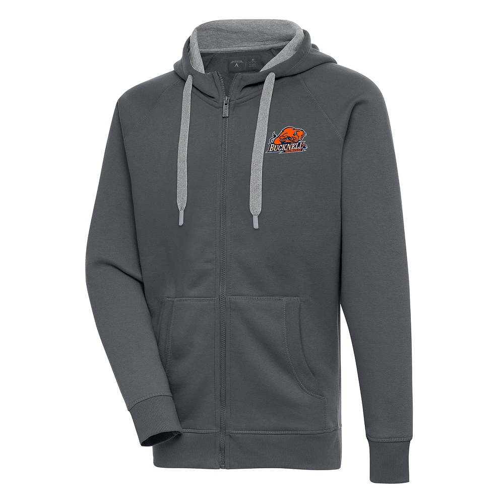 Men's Antigua Charcoal Bucknell Bison Victory Full-Zip Hoodie
