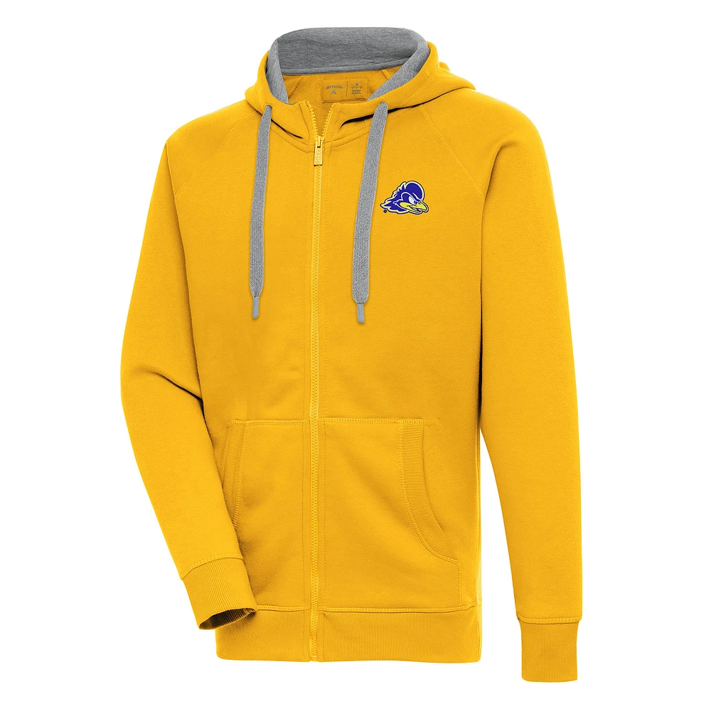 Men's Antigua Gold Delaware Fightin' Blue Hens Victory Full-Zip Hoodie