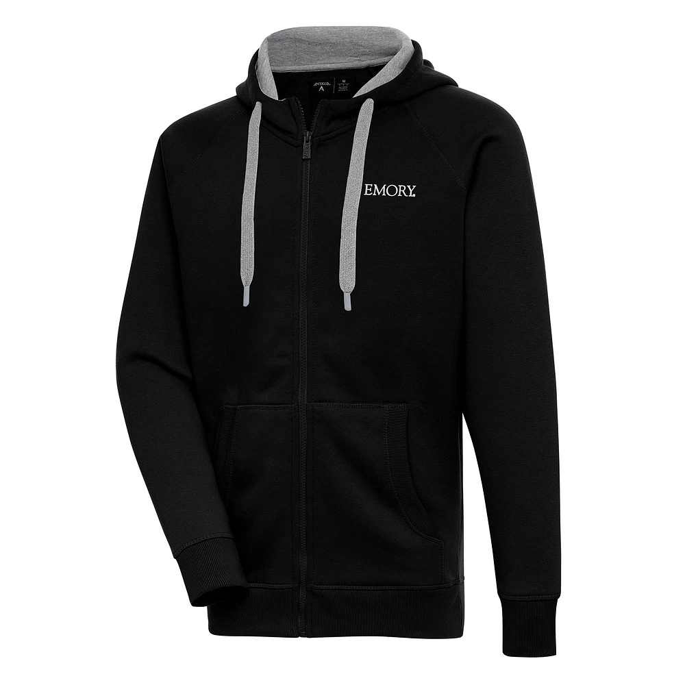 Men's Antigua Black Emory Eagles Victory Full-Zip Hoodie