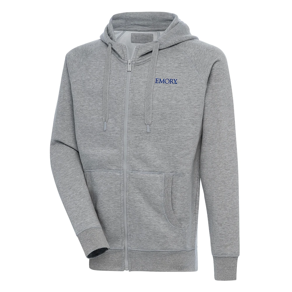 Men's Antigua Heather Gray Emory Eagles Victory Full-Zip Hoodie