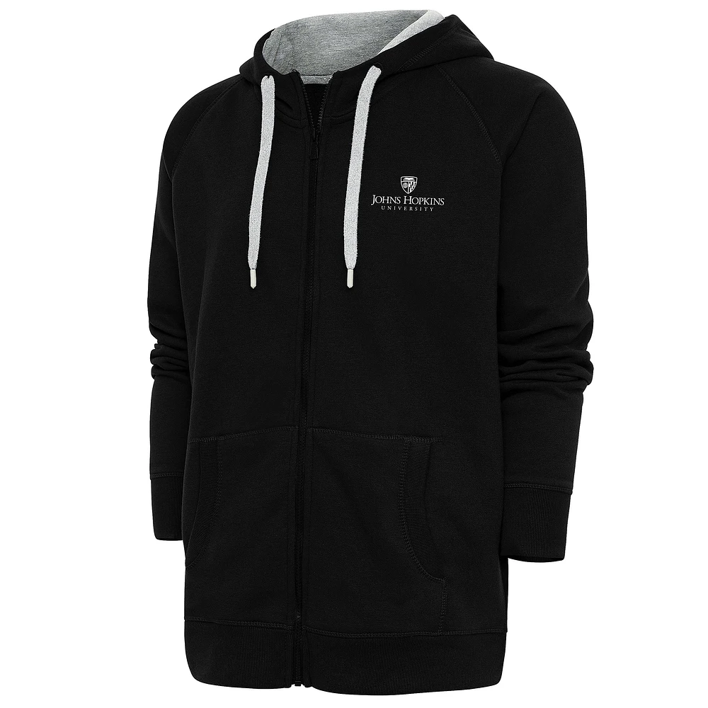 Men's Antigua Black Johns Hopkins Blue Jays Victory Full-Zip Hoodie