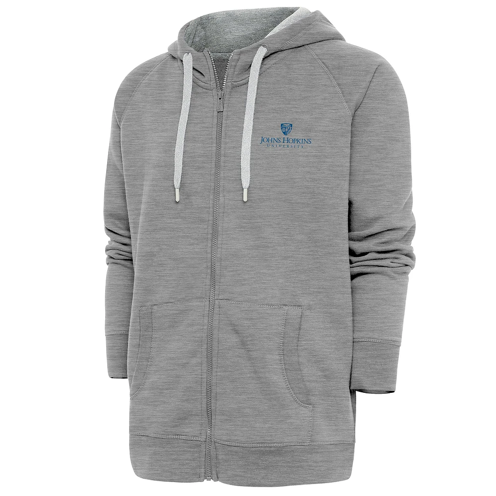 Men's Antigua Heather Gray Johns Hopkins Blue Jays Victory Full-Zip Hoodie
