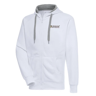 Men's Antigua White Lehigh Mountain Hawks Victory Full-Zip Hoodie