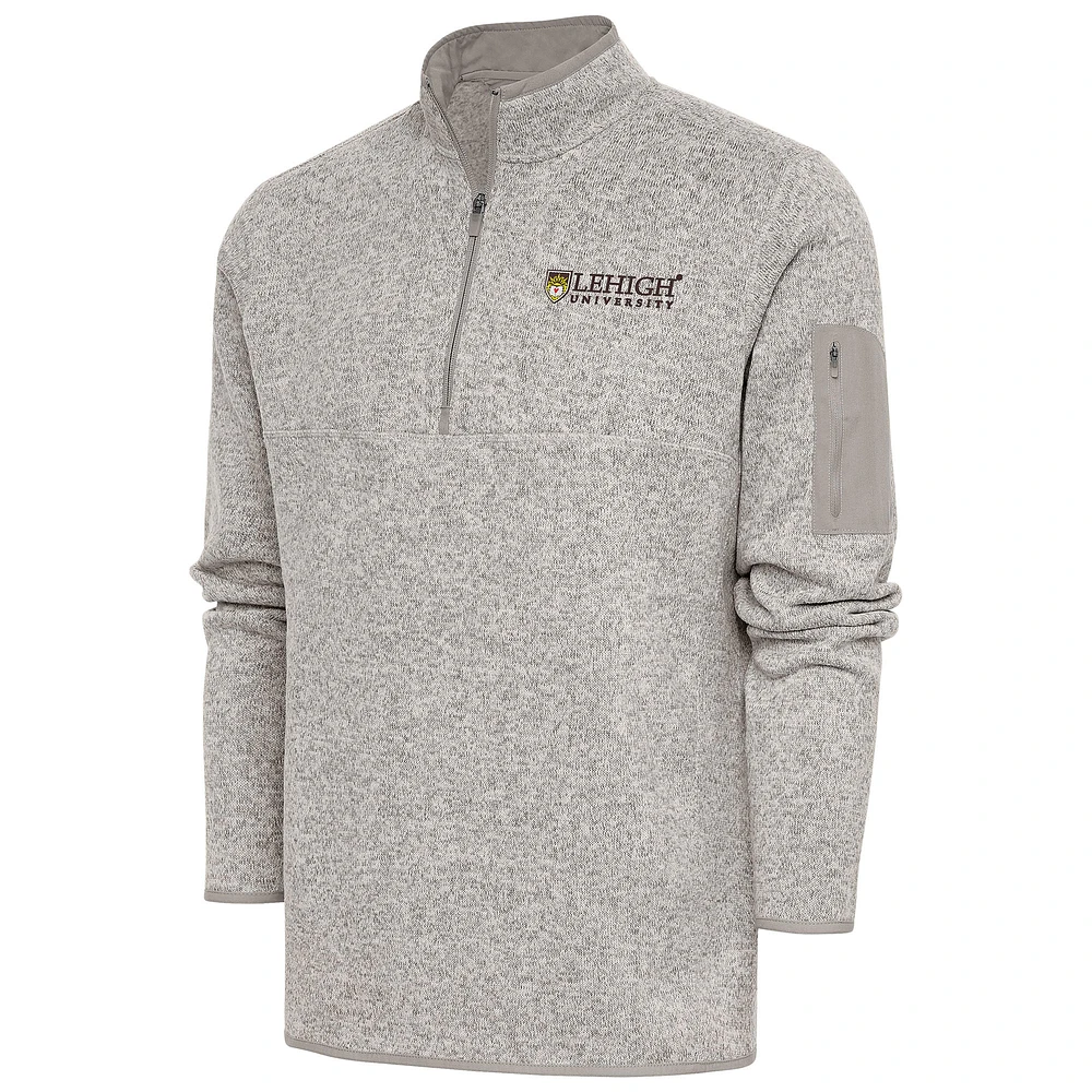Men's Antigua Oatmeal Lehigh Mountain Hawks Fortune Quarter-Zip Pullover Jacket