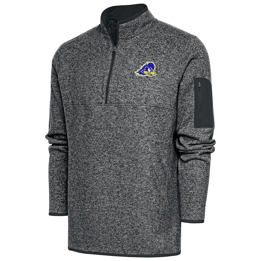 Men's Antigua Heather Charcoal Delaware Fightin' Blue Hens Fortune Quarter-Zip Pullover Jacket
