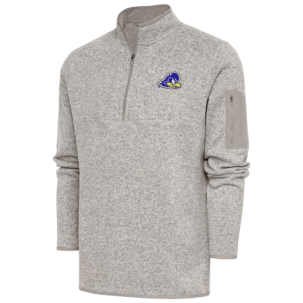 Men's Antigua Oatmeal Delaware Fightin' Blue Hens Fortune Quarter-Zip Pullover Jacket