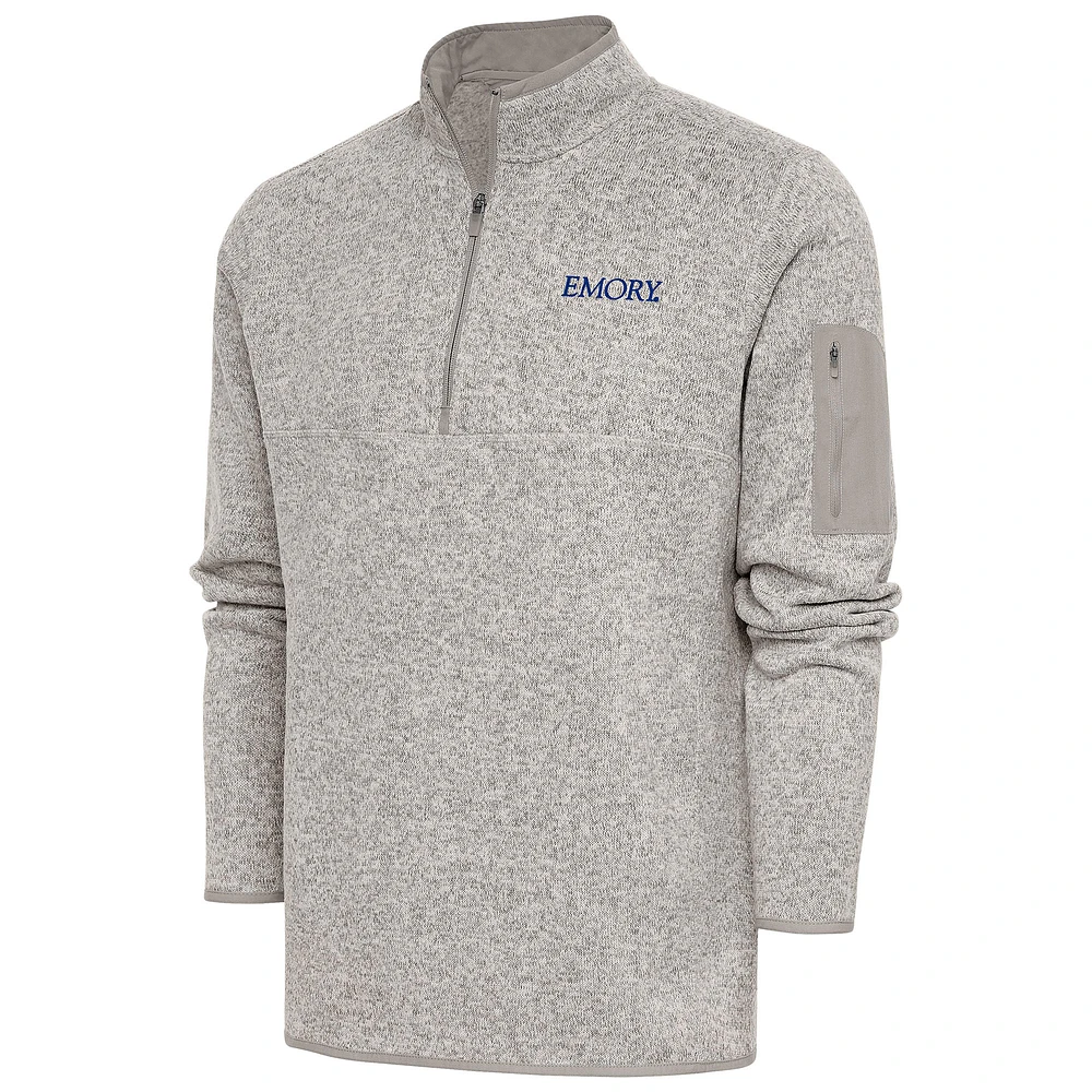 Men's Antigua Oatmeal Emory Eagles Fortune Quarter-Zip Pullover Jacket