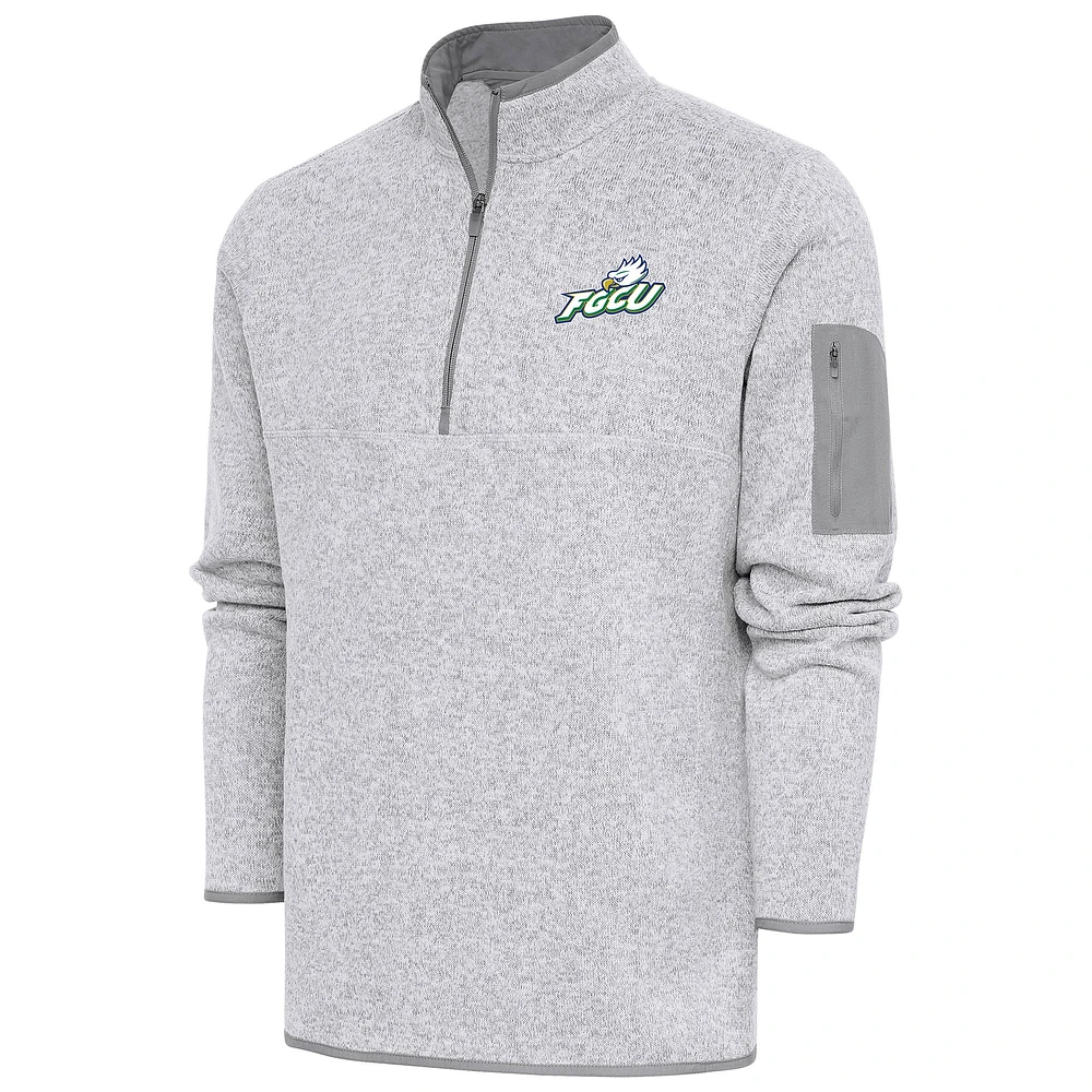 Men's Antigua Heather Gray Florida Gulf Coast Eagles Fortune Quarter-Zip Pullover Jacket
