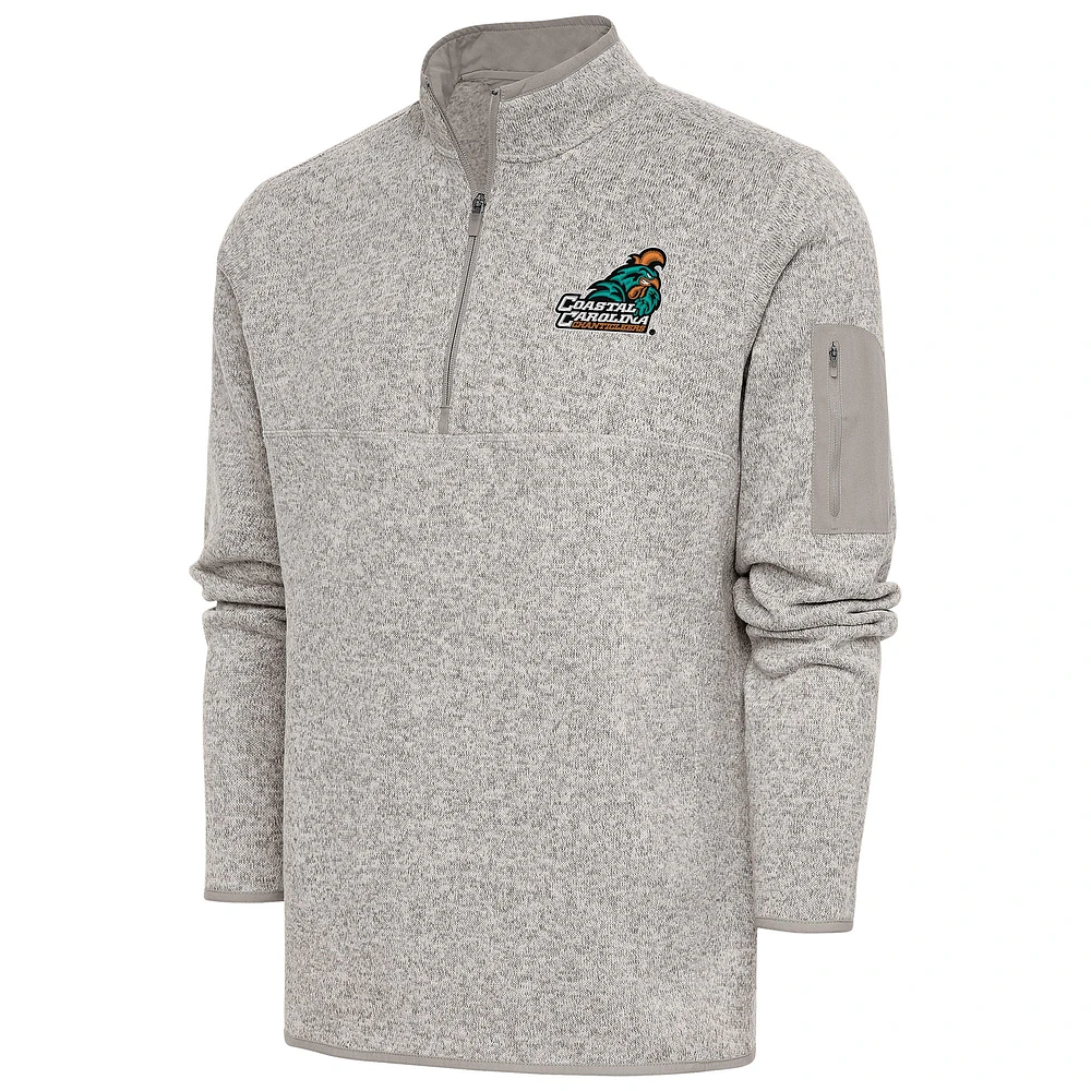 Men's Antigua Oatmeal Coastal Carolina Chanticleers Fortune Quarter-Zip Pullover Jacket