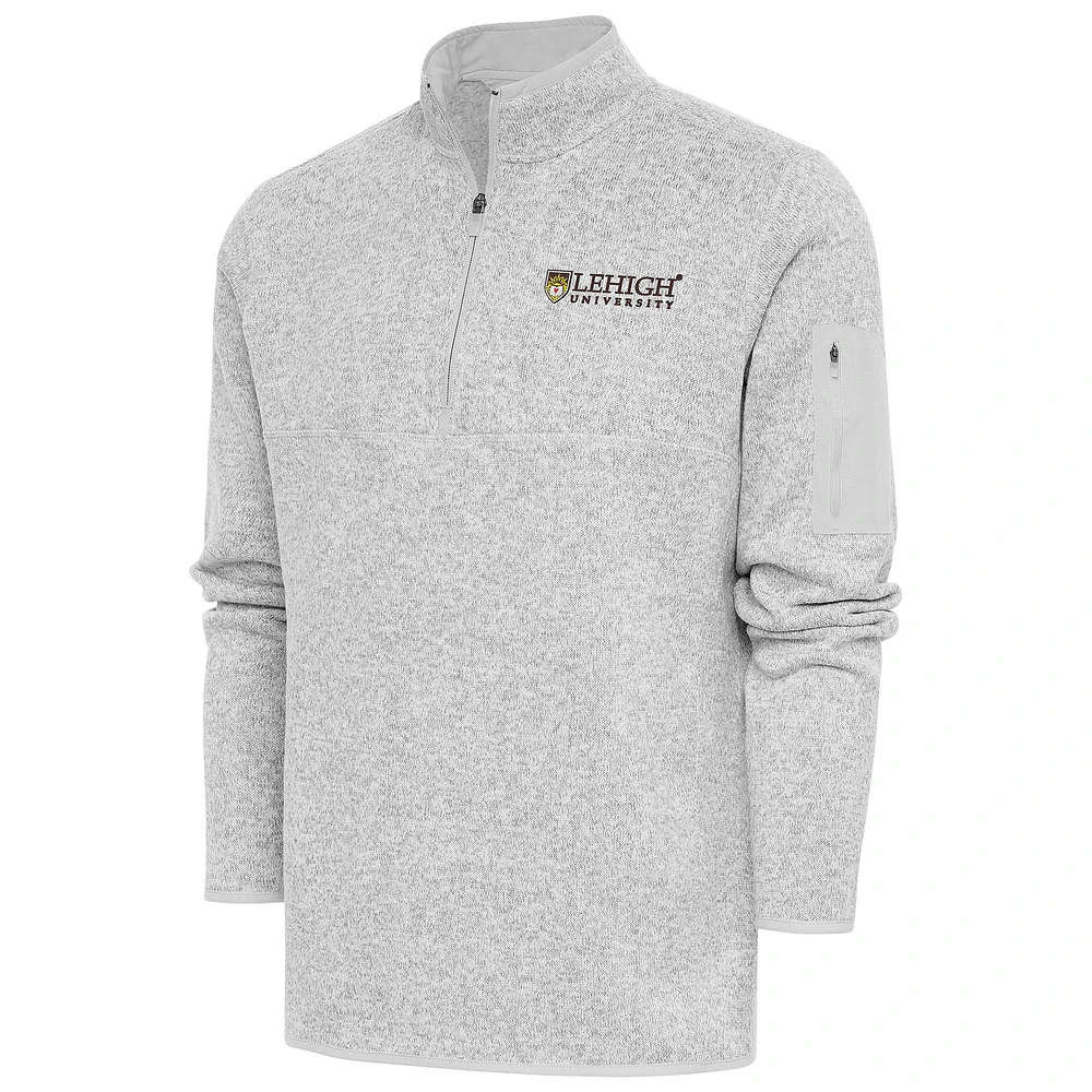 Men's Antigua Heather Gray Lehigh Mountain Hawks Fortune Quarter-Zip Pullover Jacket
