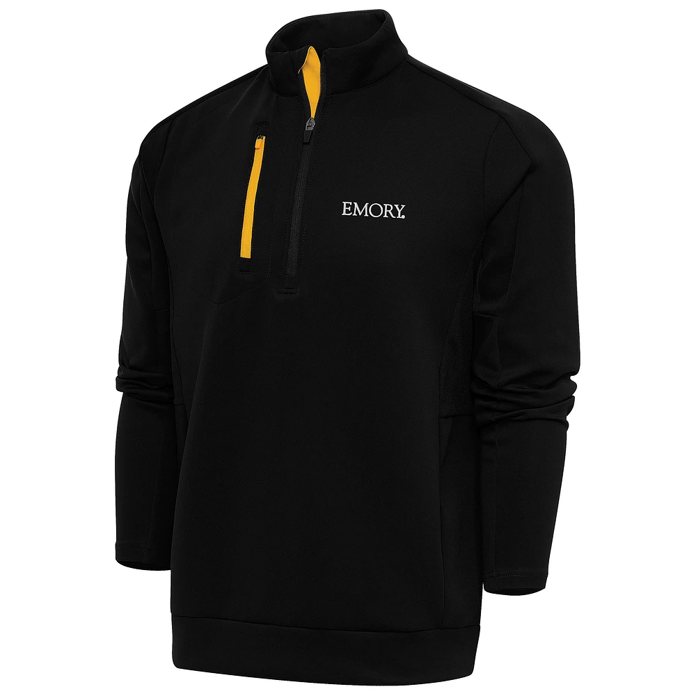 Men's Antigua Black/Gold Emory Eagles Generation Quarter-Zip Pullover Top