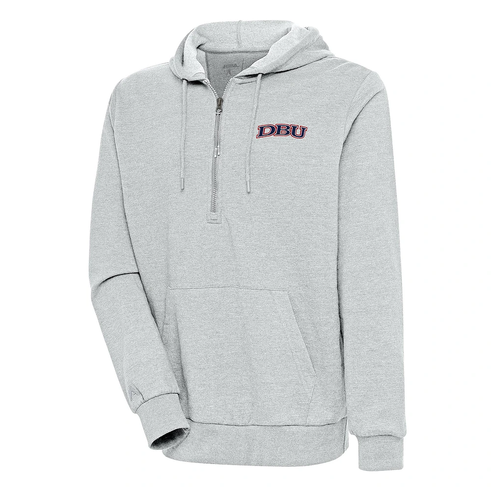 Men's Antigua Heather Gray Dallas Baptist Patriots Action Lightweight Pullover Hoodie