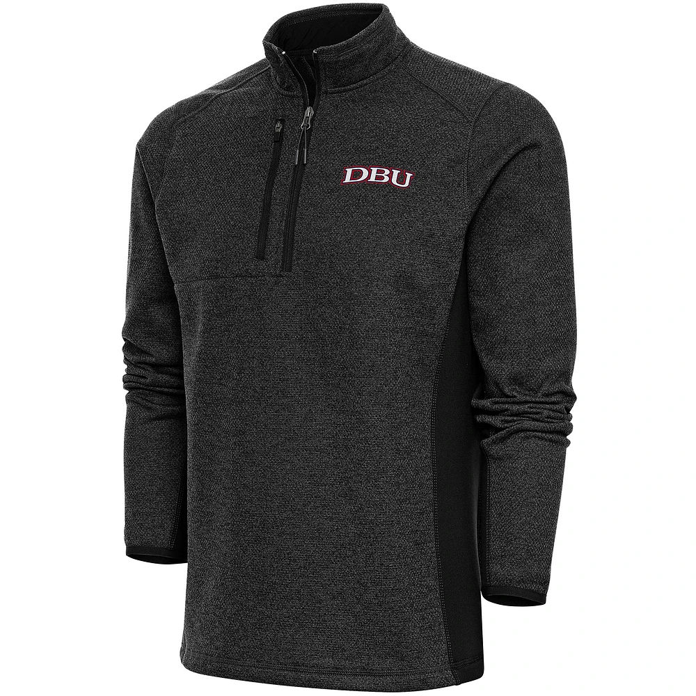 Men's Antigua Heather Black Dallas Baptist Patriots Course Quarter-Zip Top