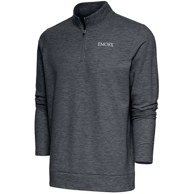 Men's Antigua Heather Charcoal Emory Eagles Gambit Quarter-Zip Pullover Top