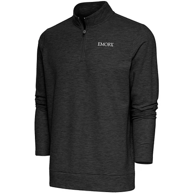 Men's Antigua Heather Black Emory Eagles Gambit Quarter-Zip Pullover Top