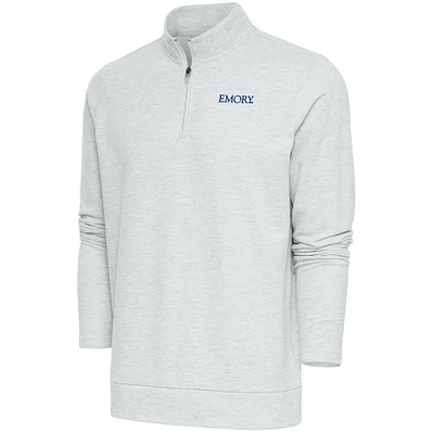 Men's Antigua Heather Gray Emory Eagles Gambit Quarter-Zip Pullover Top