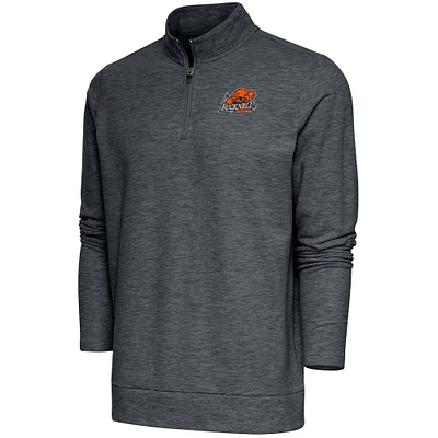 Men's Antigua Heather Charcoal Bucknell Bison Gambit Quarter-Zip Pullover Top