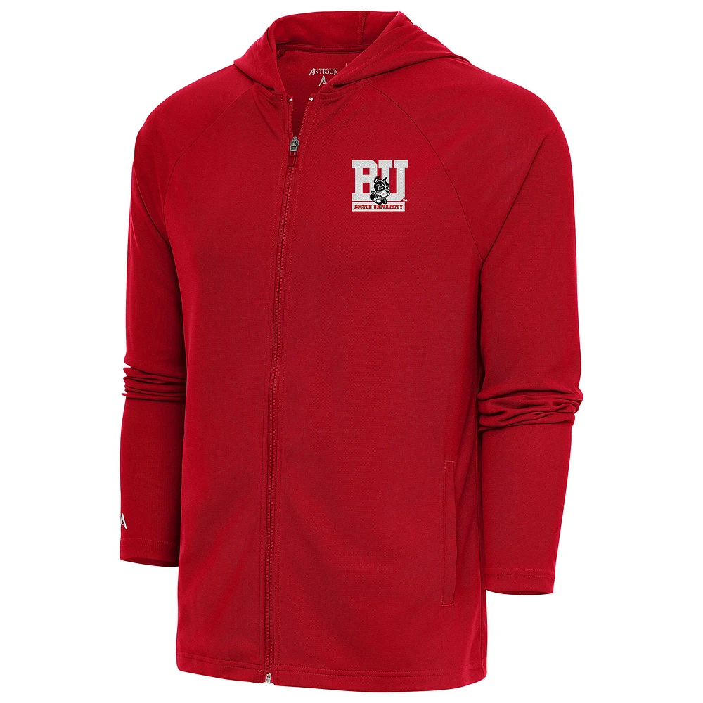 Men's Antigua Red Boston University Legacy Full-Zip Hoodie