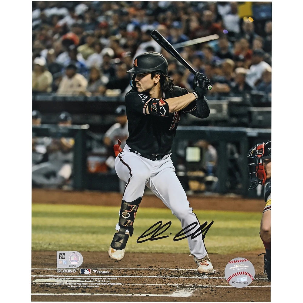 Corbin Carroll Arizona Diamondbacks Autographed 2023 National League Rookie of the Year 8" x 10" Black Jersey Hitting Photograph