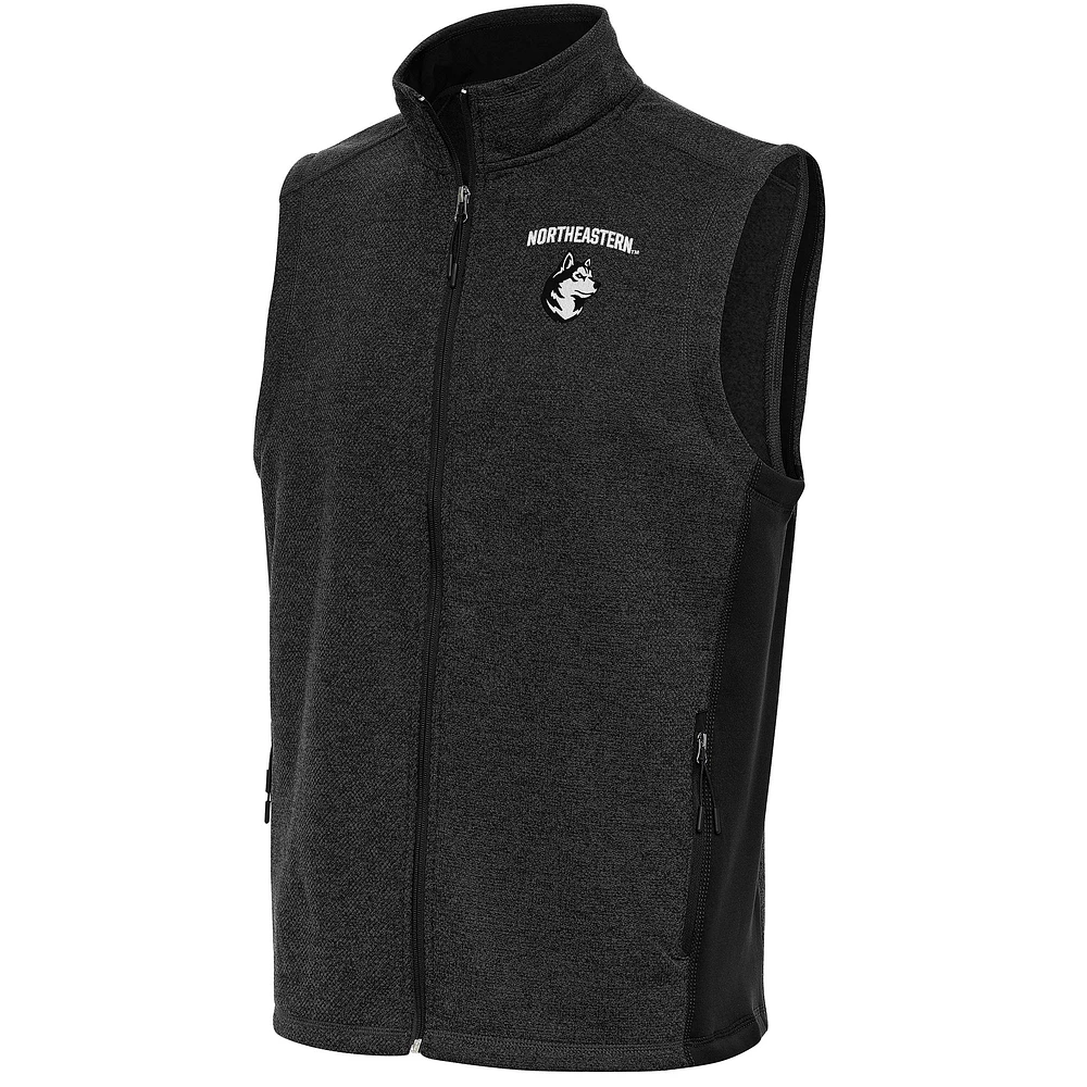 Men's Antigua Heather Black Northeastern Huskies Course Full-Zip Vest
