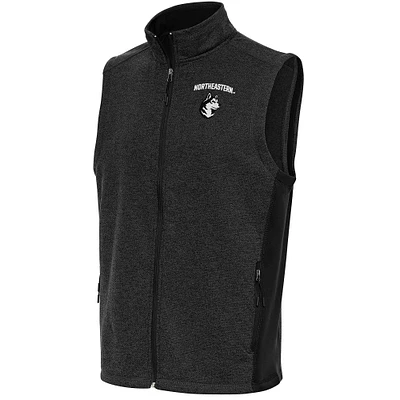 Men's Antigua Heather Black Northeastern Huskies Course Full-Zip Vest