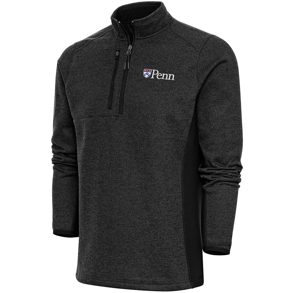Men's Antigua Heather Black Pennsylvania Quakers Course Quarter-Zip Top